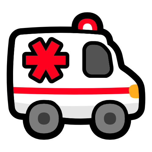  A dwhite ambulance van with a siren on the top and a red asterisk, representing the 'star of life' symbol, on the side